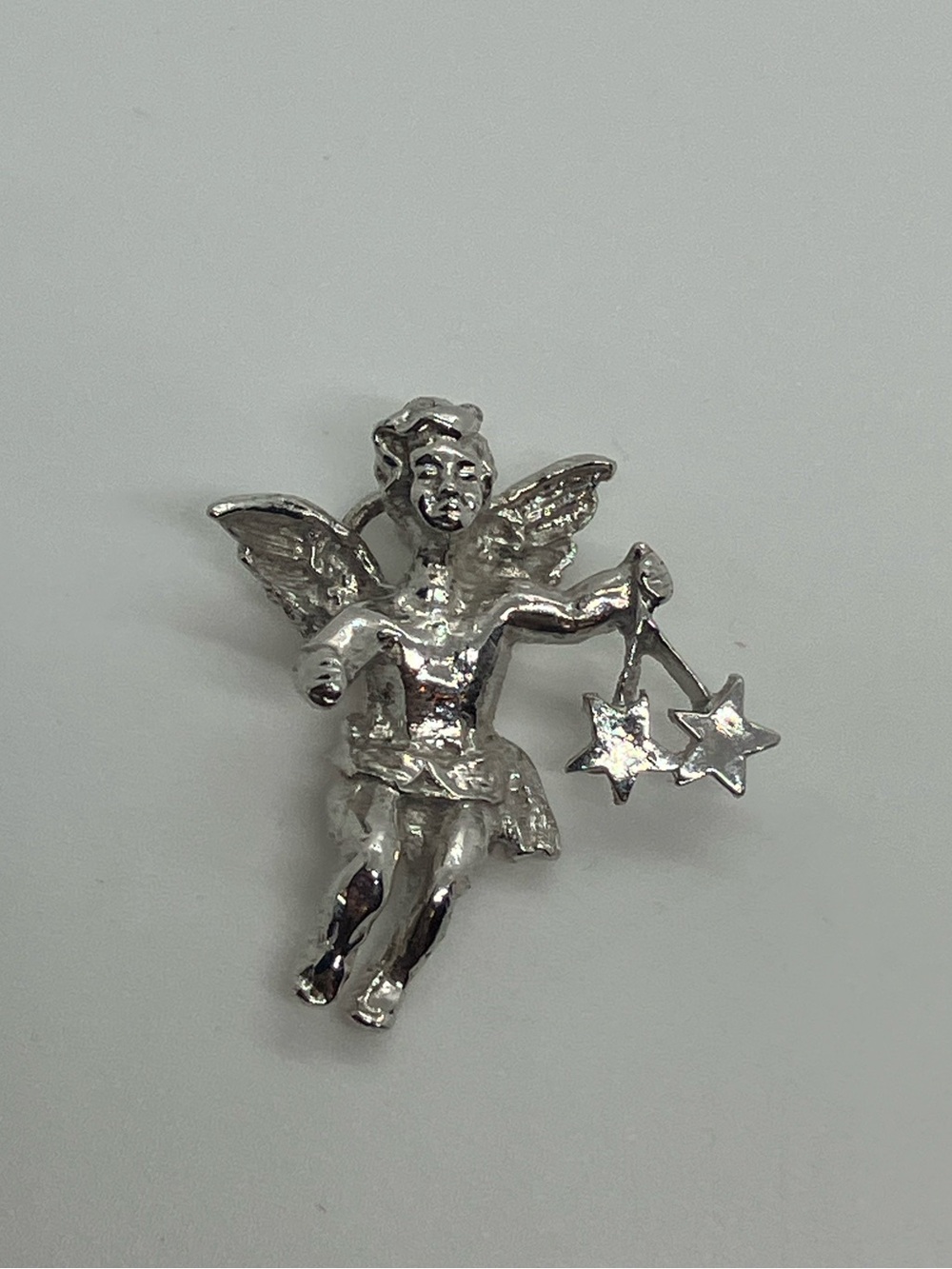 Vtg Sterling Silver Celestial Angel Cherub Holding Stars Charm Pendant